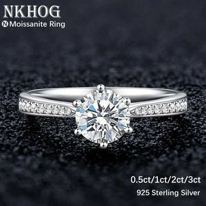 Bant Yüzükleri Nkhog Real 3 Silikon Kadın Yüzüğü 925 STERLING Silver Classic 6 Pençe Nişan Band Takı Romantik Alyans J240410