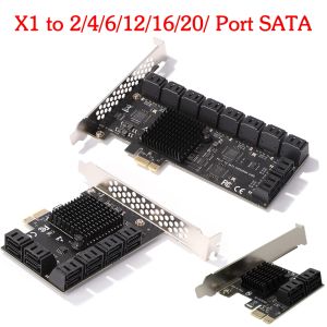 Mineração de cartões 20/16/12/6 PORTS SATA 6GB para PCI Express Controller para PC Expansion Card Pcie para SATA III Adaptador Riser PCIE Riser