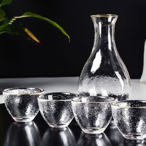 5pcs bar seti shochu sake dekantter boyalı altın şişe kalça şişeleri şarap cam fincan votka ev restoran içecek hediyesi