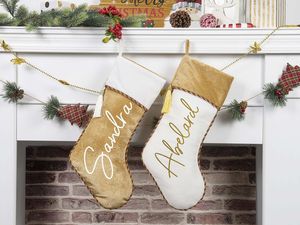 Kişiselleştirilmiş Noel Çorapları Özel Adı Noel Çorap Noel Hediyesi Aile Çorapları Altın Velvet Monogram Çorapları
