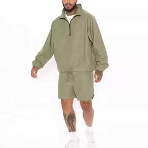 Männer Custom Reißverschluss Up Jacke Tracksuit Sets Jogging Anzug Sportswear Polyester Nylon Windbrecher mit Shorts