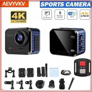 Kameralar AEVYVKV WiFi Mini V8 Action Camera HD 4K 60 FPS Uzaktan Kumanda Ekran IP86 Su Geçirmez DV Sport Kamera Sürücü Kaydedici