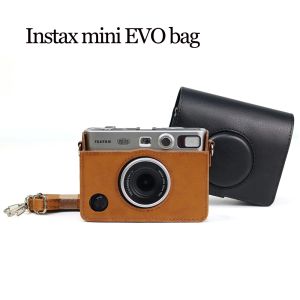 Kamera Yeni PVC PU Deri Koruma Çanta Kılıfı Fujifilm Instax Mini Evo için Kapak Kapağı Omuz Çıkarılabilir Stra ile Fotoğraf Kamerası