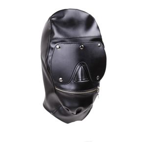 BDSM Sex Hood Mask Masked Extreme Dorture Rondage ограничения с завязанными глазами фетиш -фантазии для мужчин черная искусственная кожа GN3124007672756