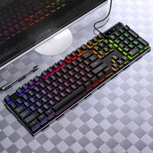 Klavyeler Kablolu Oyuncu Mekanik Düştü Klavye USB Bağlantı Karışık RGB arkadan aydınlatmalı 104 Anahtar Kapakları Dizüstü Bilgisayar Masaüstü için Siyah/Beyaz Renk