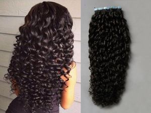 Sınıf 7A İşlenmemiş Brezilya Afro Kinky Kıvırcık Saç Yapıştırıcıları İnsan Saç Uzantıları PU Cilt Atkı Bantları Ins Remy Saç Exte4503248