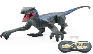 Uzaktan Kumanda Dinozor Oyuncakları Yürüyüş Robot Dinozor LED Işık Kükreyen 24GHz Simülasyon Velociraptor RC Dinozor Oyuncakları Q0823387599