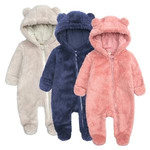 Hayvanlar 2022 Yeni Kış Giysileri Peluş Kadife Bebek Onesies Erkek Kız Kızlar Kapşınlı Çocuk Romper Kalın Sıcaklık Yenidoğan Pazen Kıyafet