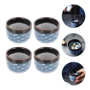 Şarap Gözlükleri 4 PCS Cam Japon Çay Bardağı Sake Kupalar Kahve Viski Japon tarzı Geleneksel Sırlı Çay Çayırcıları Ceramik Saki