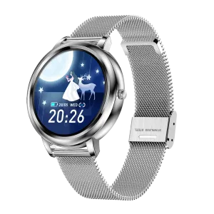 Смотрите серебряную стальную полосу круглую леди спортивные часы Smart Watch Calories Burned Health Fitness Tracker New Smart Wwatch