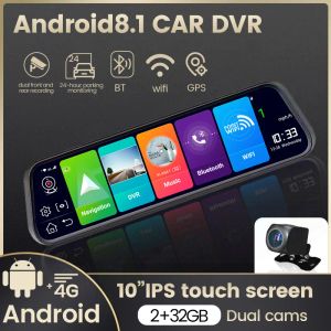 10 '' ekran android 8.1 araba DVR Dash Cam Dikiz Aynası 4G LTE/ADAS/WIFI/BT/FM/TF/GPS 24H Park Park İzleme 1080p Arka Kamera