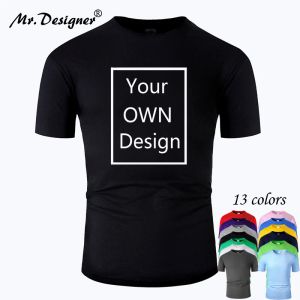 Kendi tasarım marka logo/resim özel erkekler kadınlar tişört eu boyut% 100 pamuk kısa kollu gündelik tişört üstleri tee 13 renk