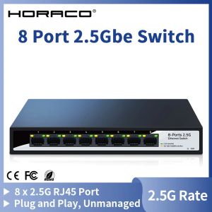Switches Horaco 2.5G Ethernet Anahtarı 2.5GBASET 8 PORT RJ45 Fansız Fiş ve Oynat Yönetilmeyen Homelab Network Switch masaüstü