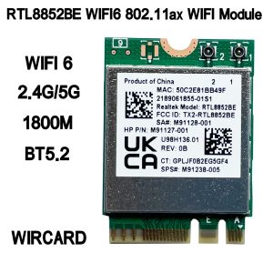 Kartlar Yeni RTL8852BE Çift Bant 2.4G/5G WiFi6 802.11ax WiFi Kart 1800m BT5.2 Modül Ağ NGFF M.2 Dizüstü bilgisayar/PC Desteği Win10/Win11 için