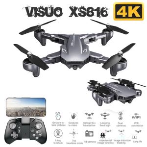 Drones Visuo XS816 RC DRONE 50 kez zoom wifi fpv 4k çift kamera optik akış quadcopter katlanabilir selfie dron vs sg106 m70