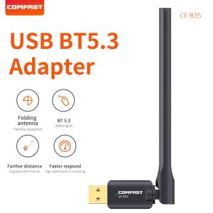 Adaptörler/Donlar USB Bluetooth 5.3 dongle Adaptör Siyah Anten Adaptador PC Dizüstü Bilgisayar Kablosuz Hoparlör Ses Alıcısı USB Verici CFB35