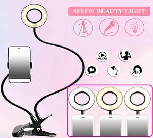 Selfie Flash Ring Light Cep Telefon Tutucu LED Kamera Uzun Kol USB Klipsi USB 10 Seviye Parlaklık Mobil Klip Light5449696