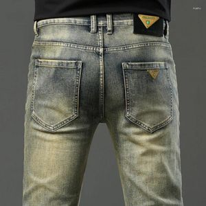 Мужские джинсы ретро-латунная джинсовая ткань для мужчин высококачественный винтажный легкий роскошный