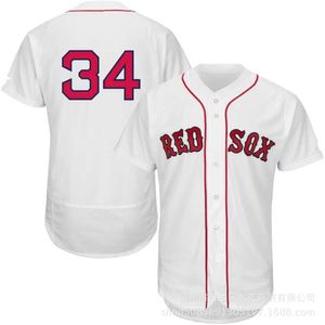 Beyzbol Formaları Red Sox Ortiz#34 Boş Beyaz Mavi İşlemeli Oyuncu Adı Jersey