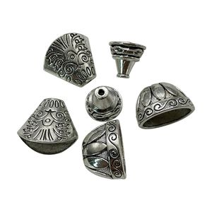 10 adet cazibe popüler diy püsküller bulguları antika gümüş dekoratif oval boynuz metal boncuk kapaklar takı yapmak için aksesuarlar