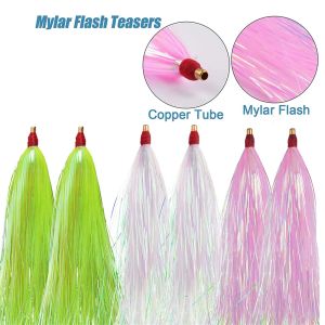 100 ~ 600pcs balıkçılık mylar teaser yem Bucktail jig tuzlu su balıkçılık cazibesi pul bükülme kuleleri bas bas sinek balıkçılık yem aksesuarları