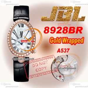 Reine De Naples 8928BR A537 Otomatik Kadınlar İzle JBLF Sargılı Gül Altın Elmaslar Çerçeve Pas Mop Roman Dial Siyah Kumaş Kayışı Süper Edition Bayanlar Puretime Ptbg