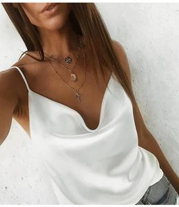 Fashionsummer Crasual Women039s Blouse Women Tops VNECK SOLIT SATINERESTERSERESS SEX Sexy Camis Sexy Camis Feminino Casual3249852