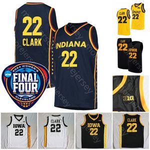 2024 Final Four Formalar 4 Kadın Koleji Indiana Caitlin Clark Basketbol Iowa Hawkeyes 22 Jersey NCAA Siyah Beyaz Sarı Donanma Erkek Boyut S-3XL