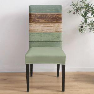 Wood Grain retro Sage Sage Green Dining Chair Capa 4/6/8pcs Spandex elástico Caso de cadeira para casal para casar sala de jantar em casa