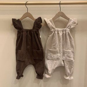 Pantolonlar Koodykids Bebek Giysileri Katı Koşullu Tulumlar Vintage Kahverengi Elbise Yürümeye Başlayan Kızlar Basit Günlük Bebek Pantolon Kıyafetleri
