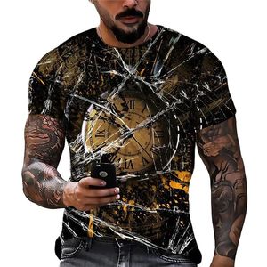 Vintage Men'in T-Shirts 3D Saat Baskılı Mürettebat Boyun Kısa Kollu Üstler Sokak Hip Hop Tişört Büyük Boy Tee Force Erkek Giyim