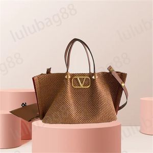 Woven Beach Bag Women Tote Mag Designer Bags Vintage Большой торговой коричневый коричневый белый летний летний роскошный пакет с плечами атмосфера Seprecision Высококачественное XB154