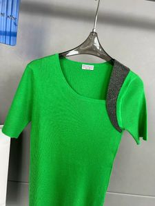 Kadınlar Tişörtler Yaz Düzensiz Bir Eklenti Hypotenuse Yün Örme Brunello Dipli Gömlekler Yeşil Cucinelli