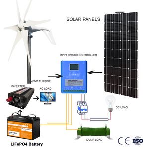 Çin Fabrikası 1000W Rüzgar Türbini Jeneratörü 600W Güneş Panelleri 2000W Inverter 1280W Lifepo4 Pil 12V 24V MPPT Denetleyici