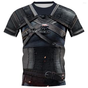 Erkek Tişörtleri 2024 Ortaçağ Şövalye Zırhı Kısa Kollu Gömlek 3D Yuvarlak Boyun Gevşek Gevşek Sokak Giysileri Üstleri