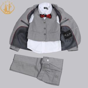 Pantolon bahar sonbahar resmi erkekler düğünler için takım elbise çocuklar parti kostüm 3pcs mavi blazer yelek pantolon toptan giyim gri