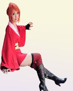Cadılar Bayramı Japonya Anime Kadın Gintama Kagura Cosplay Kostüm Kimono Elbise Pelerin Tam Set Asya Boyutu 9781707