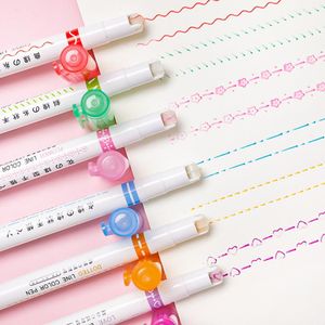 6pcs Çiçekler Çizgi Şeklinde Fosforlu Kalem Silindir Uç Eğrisi Liner Markeri Hızlı Kurutma Pürüzsüz Yazma Çok Renkli İşaretleme Kalemi