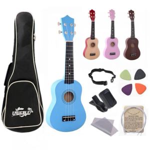 Askı 21 inç ukulele çocuk yeni başlayanlar 4 tel uke Hawaii Bas Dizili Müzik Enstrüman Set Kitleri+Tuner+Dize+kayış+çanta