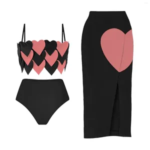 Kadın Mayo 3 Parça Mayo Plaj etek ve 2 Love Baskı Bikini Set Swim Swim En İyi mahsul