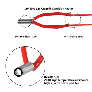 MK7/8 + NTC 100K Termistör için Alüminyum Isıtıcı Bloğu 1 Metre Kablolama + 12V 40W 620 Seramik Kartuş Isıtıcı 3D Yazıcı için