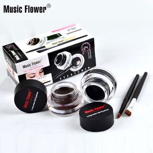 Müzik Çiçeği 2 İçinde 1 Kahve + Siyah Jel Krem Eyeliner Makyaj Su Geçirmez Kozmetikler Set Göz Hatası + Fırçalar Makyaj Göz Kozmetikleri
