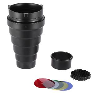 Запчасти металлический конический Snoot с сотовой сеткой 5pcs Color Filter Kit для Bowens Mount Studio Strobe Monolight Photography Flash