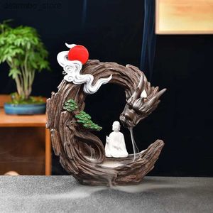 Искусство и ремесла Zen Draon Waterfall Backflow Burner Burner Creative Home Decor Holder Holder Portable Cesin Censer Handicraft Ift L49