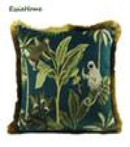 Essie Home Plantas tropicais folhas de palmeira Monkey Digital Print Velvet Cushion Caso Capa Caso com Tassel8007128