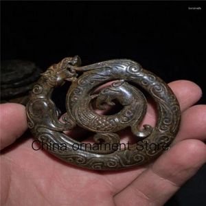 Dekoratif Figürinler Hongshan Kültür Demir Taş Dragon Phoenix Kolye Yüksek İçi Boş Askılı