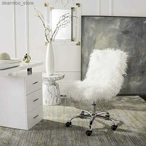Sanat ve El Sanatları Döner Ofis Sandalyesi Beyaz Sahte Koyun Dinini Krom Le Metal Kumaş Döşemeli Şık Modern Mobilya Ev Dekoru Çalışması Den Kütüphanesi L49