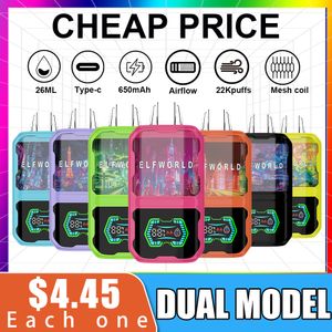 OEM Özel Etiket Üreticisi Elf World Ai 22K Bar 26ml Büyük Bulut 22000 Puflar 650mAh Prefiled Nikotin Tuzu Şarj Edilebilir Tek Kullanımlık Vape Cihaz Eşheri Bobin