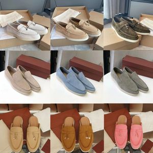 Kutu Loafers ile Elbise Ayakkabı Tasarımcısı Sıradan Ayakkabı Sandalet Terlikleri Erkek Kadın Loafer Düz Düşük Bej Süöba Süet İnek Deri Oxfords Erkek Yaz Moccasins Slip Sneakers 35-45