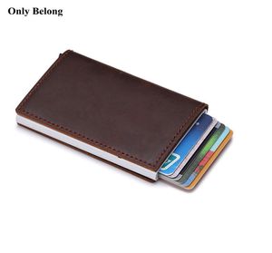 Orijinal deri alüminyum cüzdan kimliği engelleme cüzdanı otomatik açılır kredi kartvizit kasası koruyucusu9744322